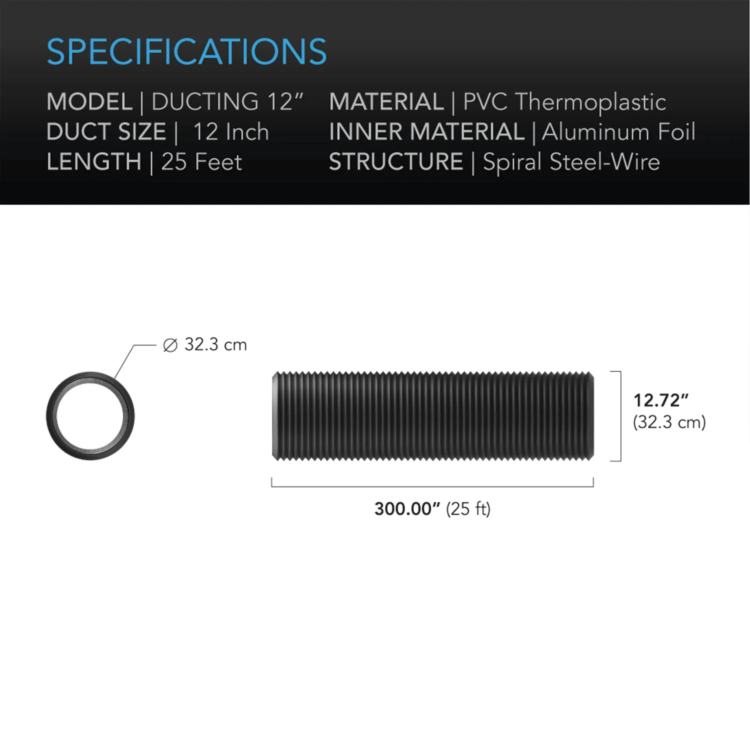 AC Infinity Flexible Four-Layer Ducting, 25-FT Long, 12-Inch