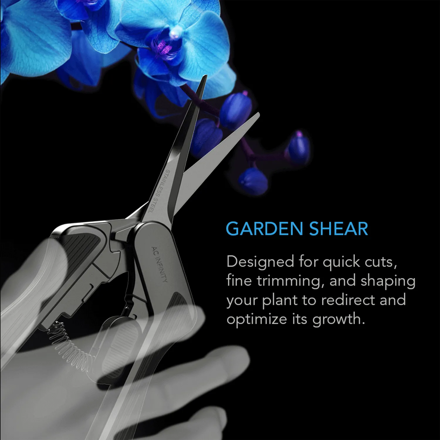 AC Infinity Stainless Steel Pruning Shear, Ergonomic Lightweight, 6.6" Straight Blades