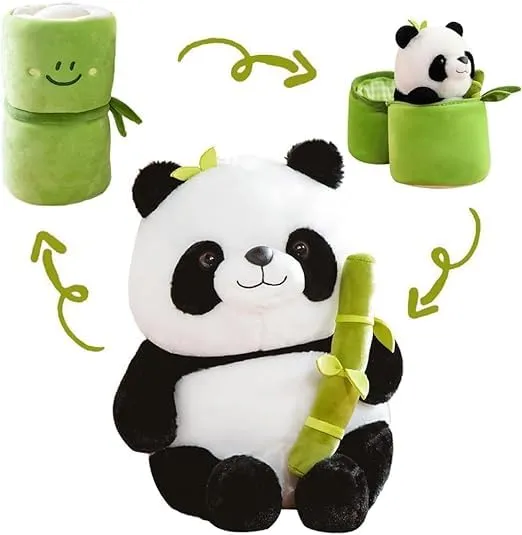 Bamboo Panda Stuffed Animals Panda Bamboo Plush Toy (30 CM) Bamboo Tube Panda Pillow Stuffed Panda Bear Plushies Panda Doll Gifts for Boys Girls,Green Panda Bamboo Toy