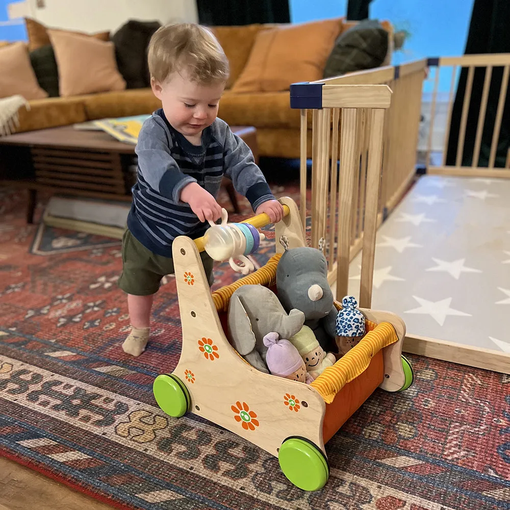 Beginner's Wooden Push Buggy with Safe Storage for Ages 12 Months 