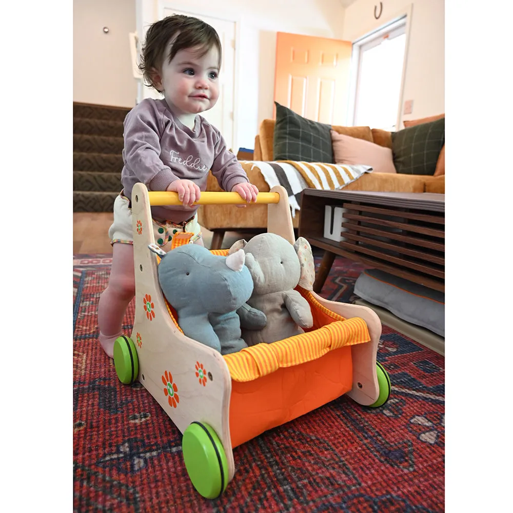 Beginner's Wooden Push Buggy with Safe Storage for Ages 12 Months 