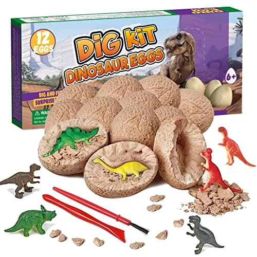 Dino Eggs Dig Kit, 12 Pack Dinosaur Eggs Excavation Science Experiments Kits for Kids 4-12, Easter Basket / Stocking Stuffers, Toys for 3  4 5 6 7 8 9 10 Year Old Boys Girl