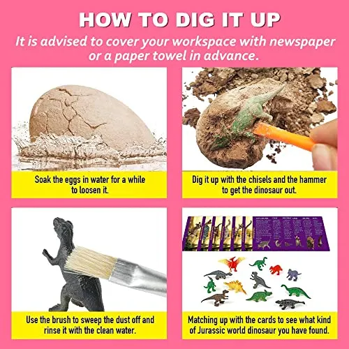 Dino Eggs Dig Kit, 12 Pack Dinosaur Eggs Excavation Science Experiments Kits for Kids 4-12, Easter Basket / Stocking Stuffers, Toys for 3  4 5 6 7 8 9 10 Year Old Boys Girl