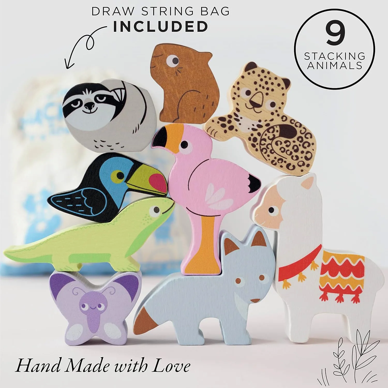 Educational Andes Wooden Animal Stacking Tower Toys And Bag  Learning Activity Toys For Toddlers Development