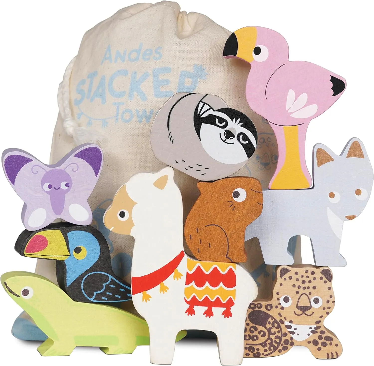 Educational Andes Wooden Animal Stacking Tower Toys And Bag  Learning Activity Toys For Toddlers Development