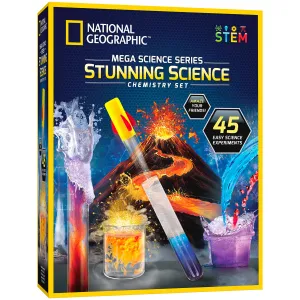 NATIONAL GEOGRAPHIC Stunning Chemistry Set - Mega Science Kit with 45 Easy Experiments- Make a Volcano and Launch a Rocket, STEM Projects for Kids Ages 8-12, Science Toys (Amazon Exclusive)