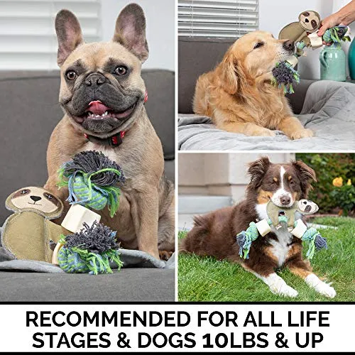Pet Zone Choy All Natural Rope and Water Buffalo Bone Dog Chew Dog Toys (Eco-Friendly Interactive Dog Toys, Dog Chew Toy, Dog Bone, Dog Rope Toy, and Dog Tug Toy) Sloth Choy