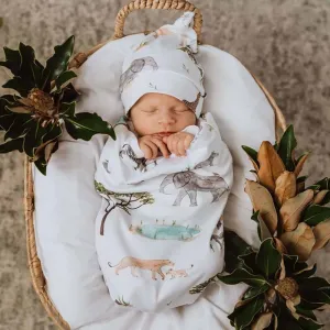 Safari Organic Snuggle Swaddle & Beanie Set