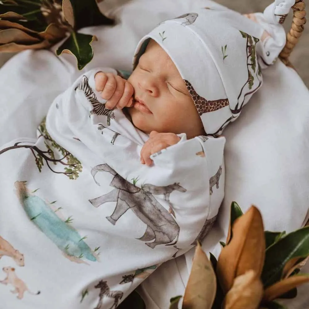 Safari Organic Snuggle Swaddle & Beanie Set
