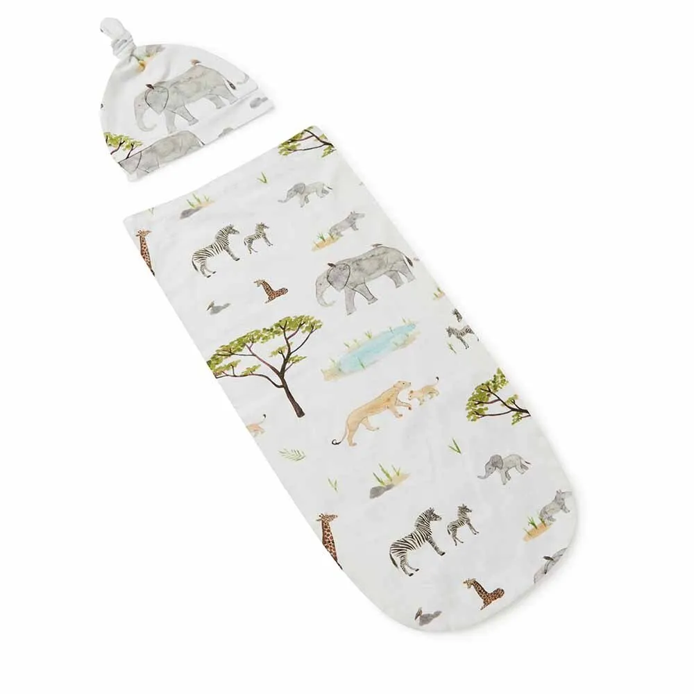 Safari Organic Snuggle Swaddle & Beanie Set