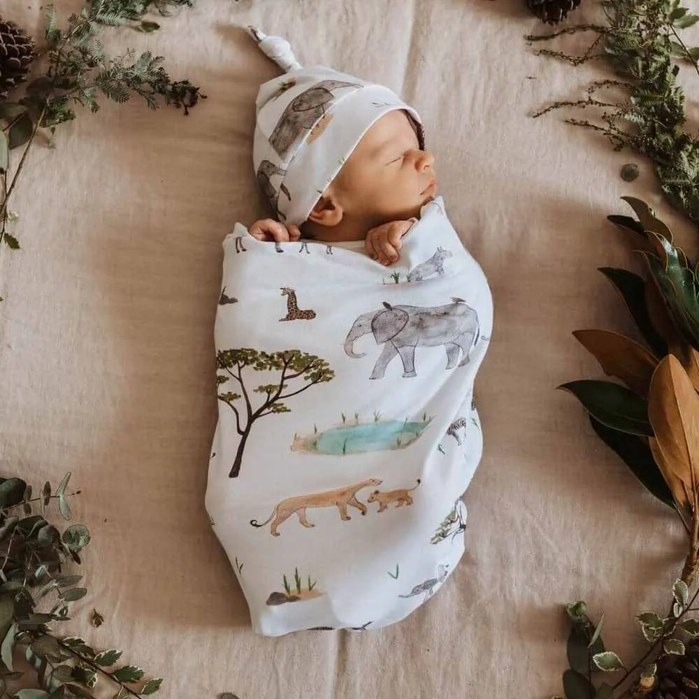 Safari Organic Snuggle Swaddle & Beanie Set