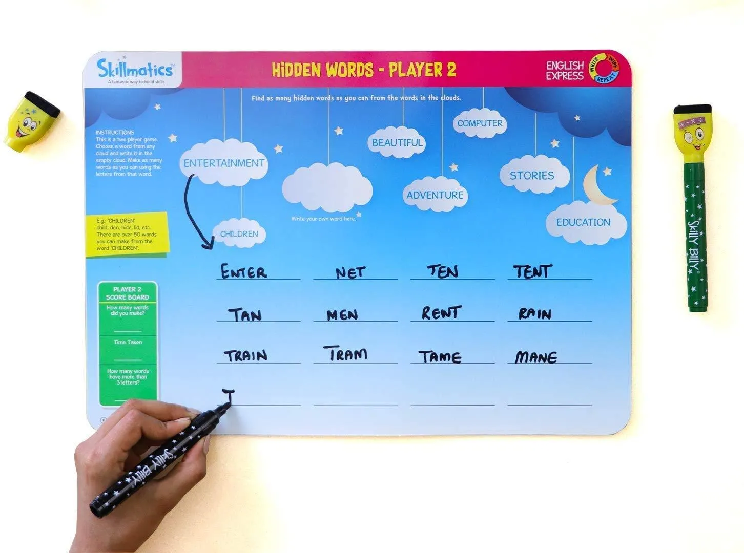 Skillmatics English Express Reusable Activity Mats / Educational Game with 2 Marker Pens