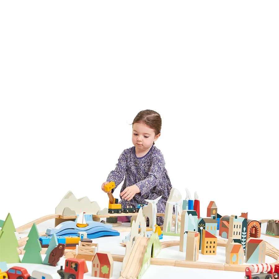 Wooden Mountain View Train Set