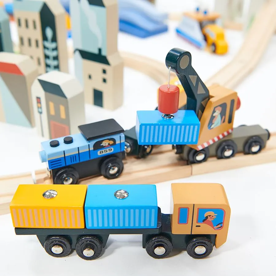 Wooden Mountain View Train Set